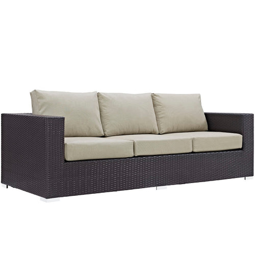Convene Outdoor Patio Sofa by Modway| Espresso Beige