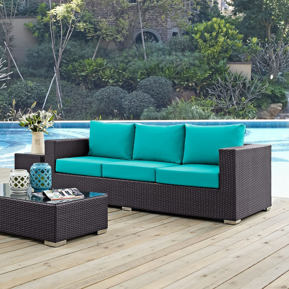 Convene Outdoor Patio Sofa by Modway| Espresso Turquoise