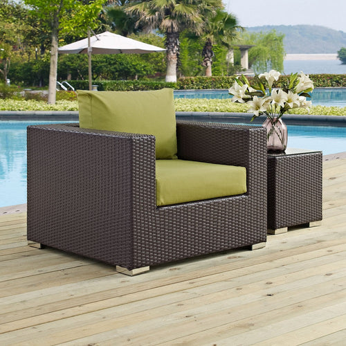 Modway Convene Wicker Rattan Outdoor Patio Arm Chair with Cushions in Espresso Peridot