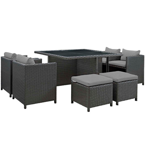Sojourn 9 Piece Outdoor Patio Sunbrella® Dining Set by Modway| Canvas Gray
