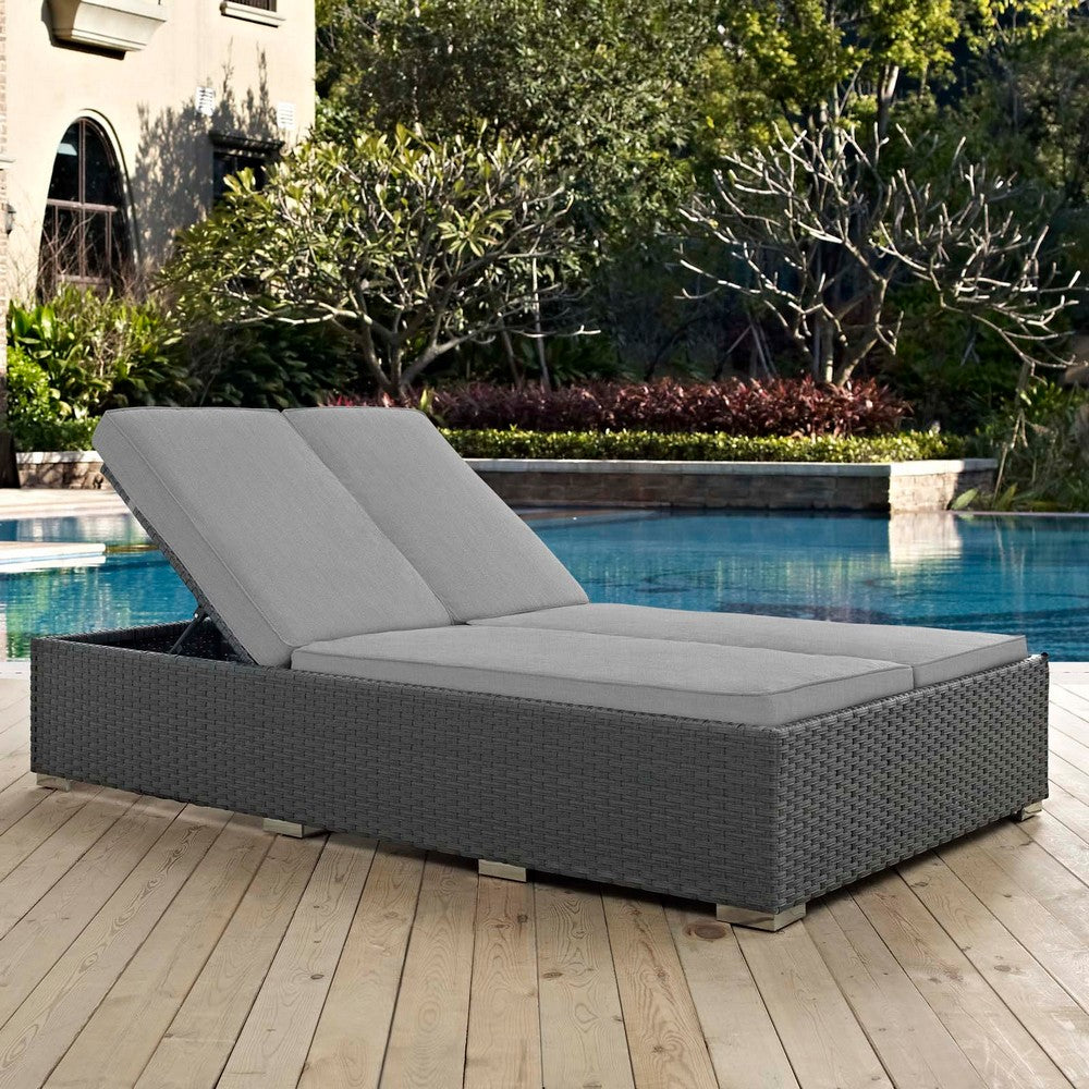 Sojourn Outdoor Patio Sunbrella® Double Chaise by Modway| Chocolate Gray