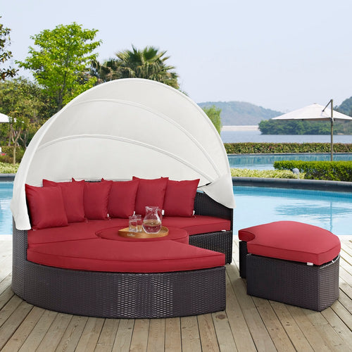 Convene Outdoor Patio Wicker Rattan Canopy Sectional Daybed by Modway| Espresso Red