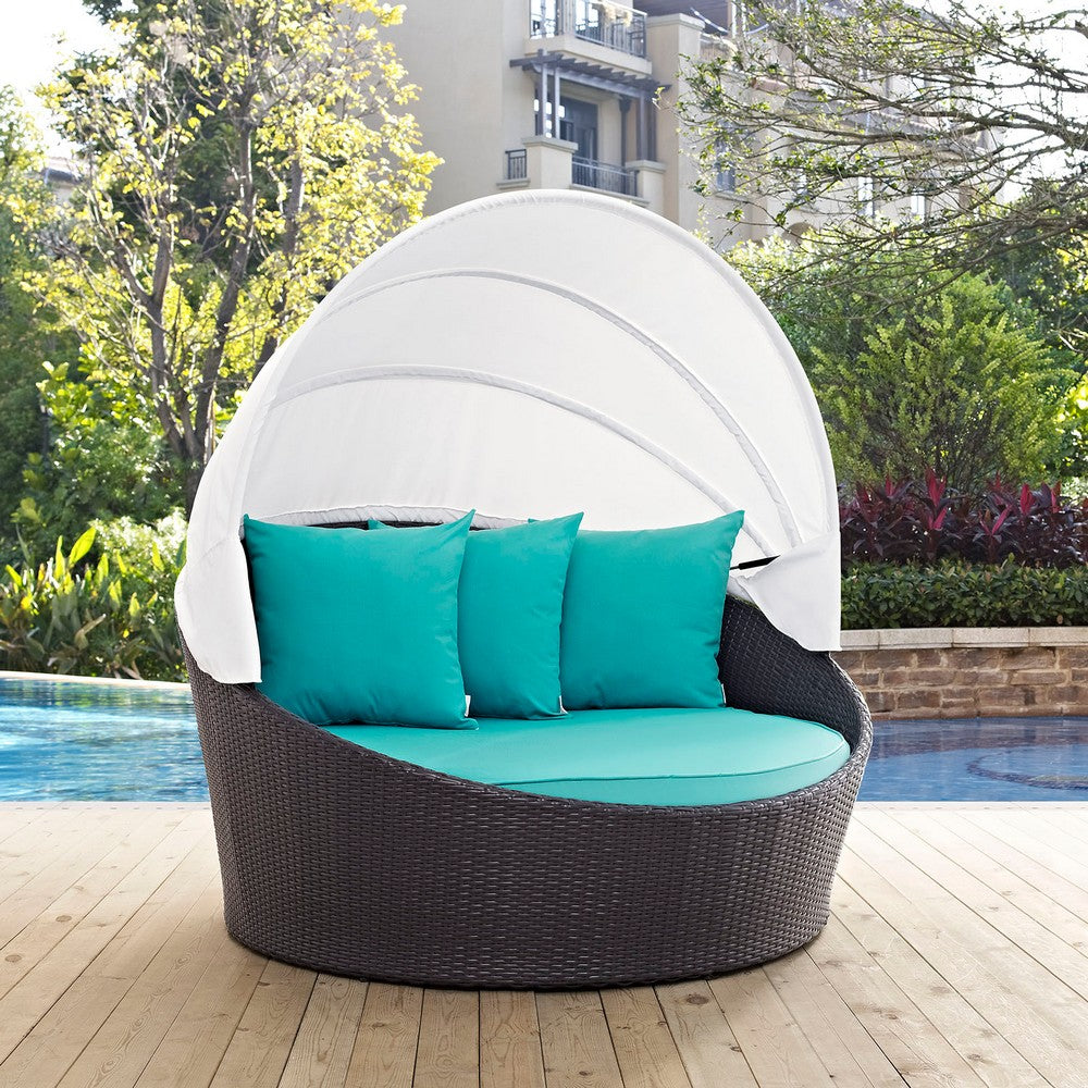 Convene Canopy Outdoor Patio Daybed by Modway| Espresso Turquoise