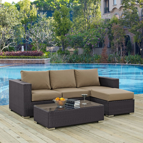 Convene 3 Piece Outdoor Patio Sofa Set by Modway| Espresso Mocha