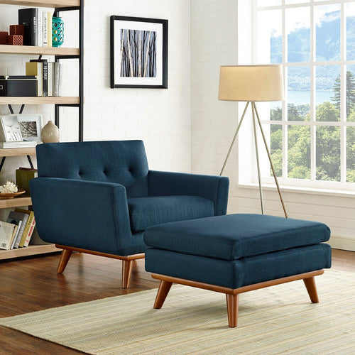 Modway Engage Mid-Century Modern Upholstered Fabric Accent Armchair and Ottoman in Azure