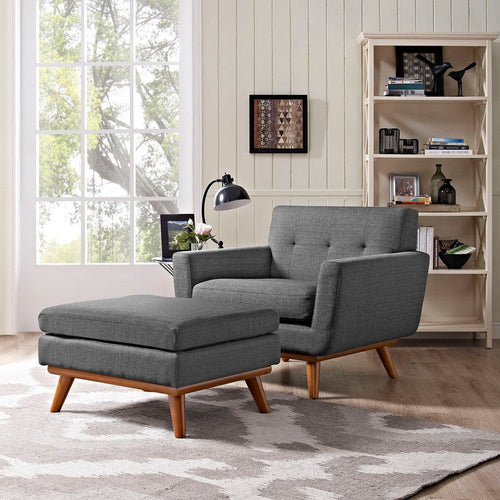 Modway Engage Mid-Century Modern Upholstered Fabric Accent Armchair and Ottoman in Gray