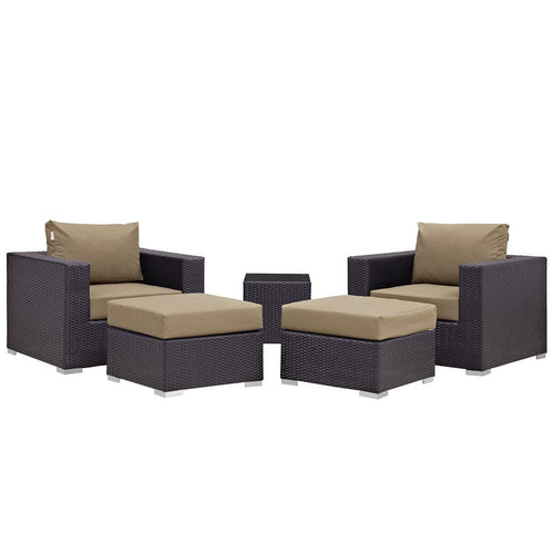 Modway Convene Wicker Rattan 5-Piece Outdoor Patio Furniture Set in Espresso Mocha