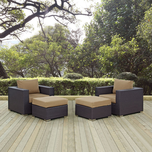 Modway Convene Wicker Rattan 4-Piece Outdoor Patio Furniture Set in Espresso Mocha