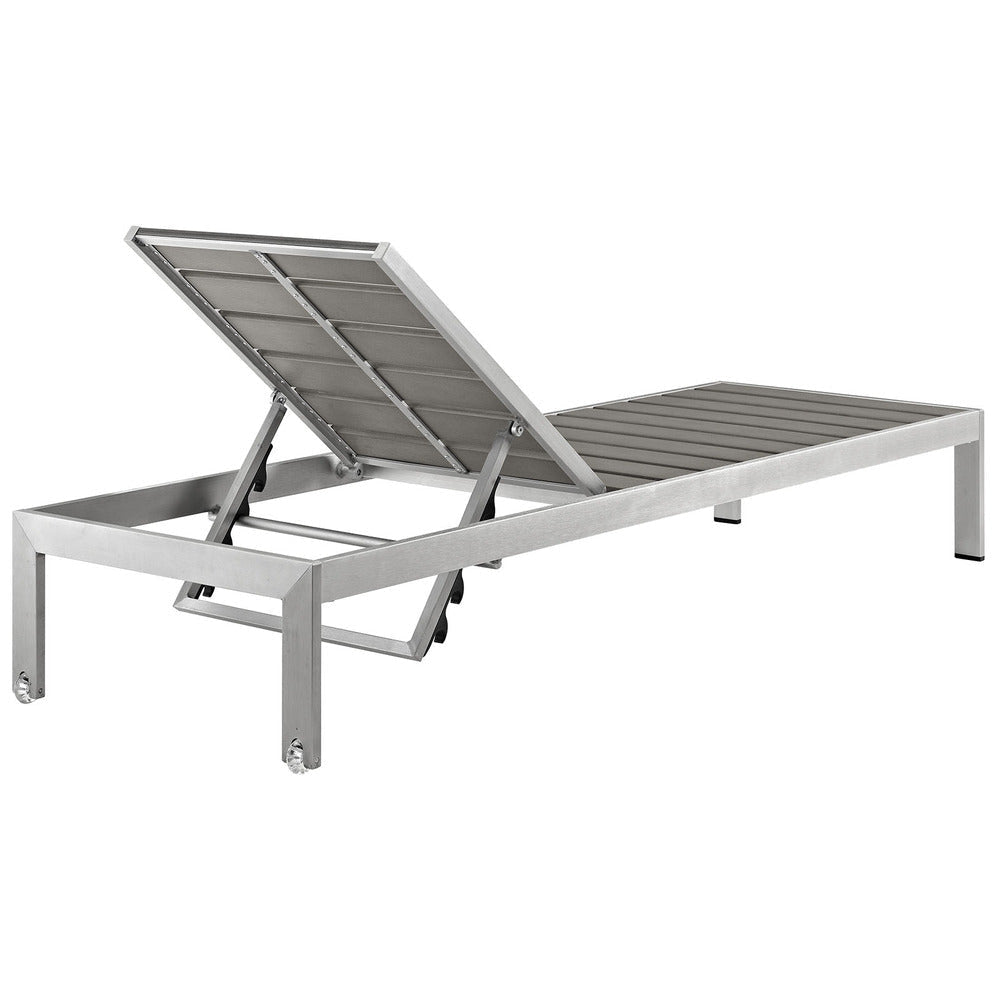 Modway Shore Aluminum Outdoor Patio Chaise Lounge Chair in Silver Gray MDY-EEI-2247-SLV-GRY