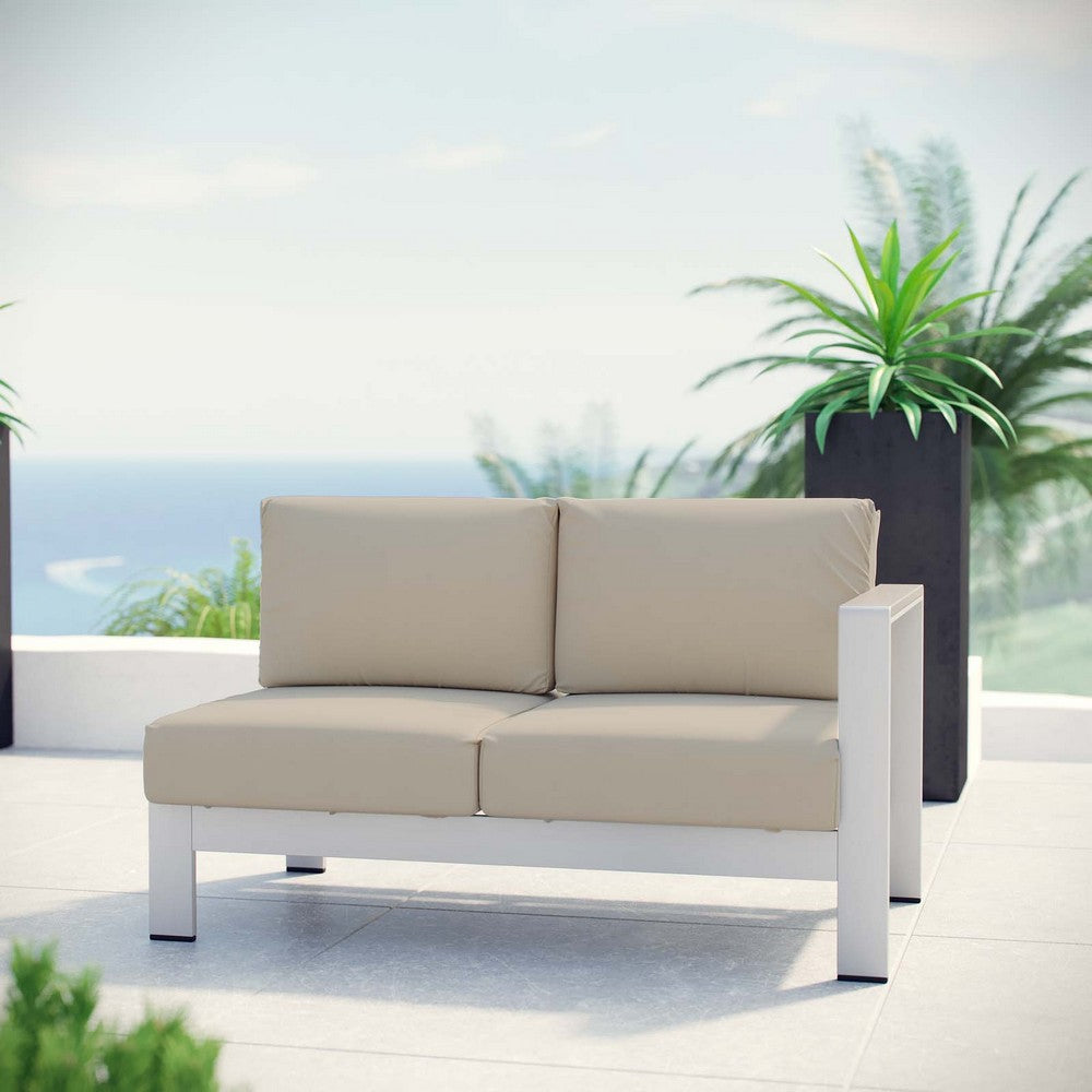 Shore Right-Arm Corner Sectional Outdoor Patio Aluminum Loveseat by Modway| Silver Beige