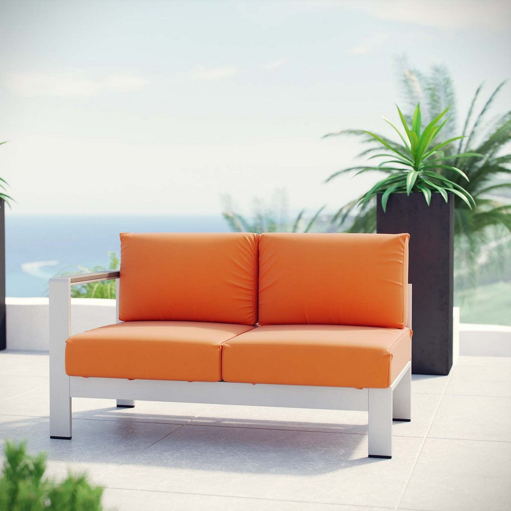 Shore Left-Arm Corner Sectional Outdoor Patio Aluminum Loveseat by Modway| Silver Orange