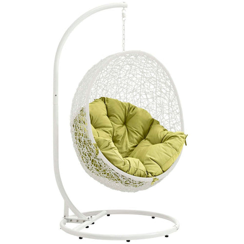 Modway Hide Wicker Rattan Outdoor Patio Porch Lounge Egg Swing Chair Set with Stand in White Peridot