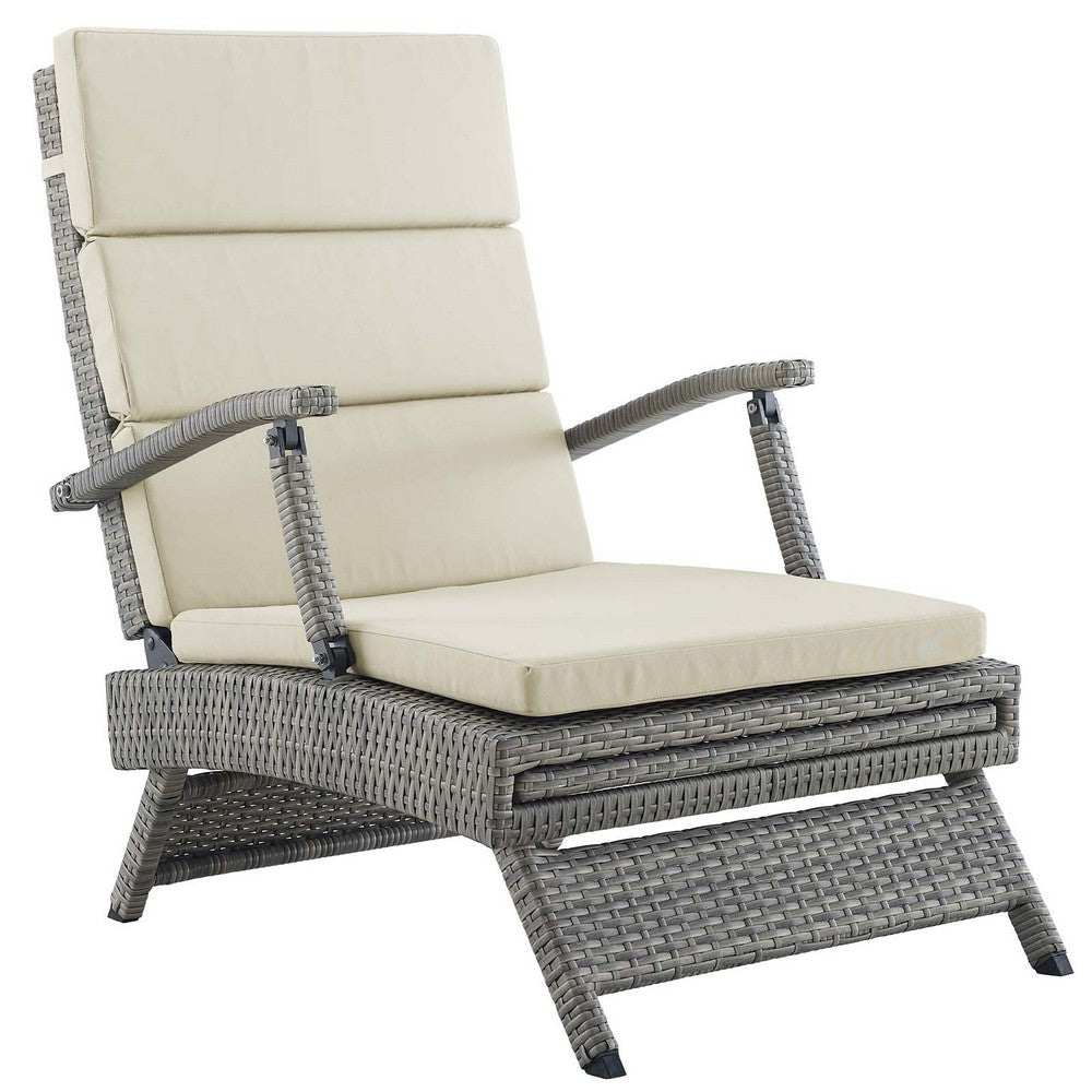 Envisage Chaise Outdoor Patio Wicker Rattan Lounge Chair by Modway| Light Gray Beige