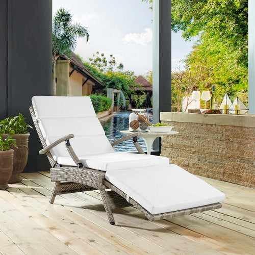 Envisage Chaise Outdoor Patio Wicker Rattan Lounge Chair by Modway| Light Gray White