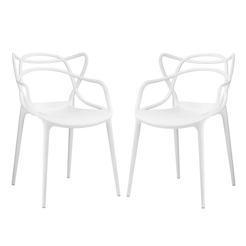Modway Entangled Modern Molded Plastic Two Dining Armchairs in White