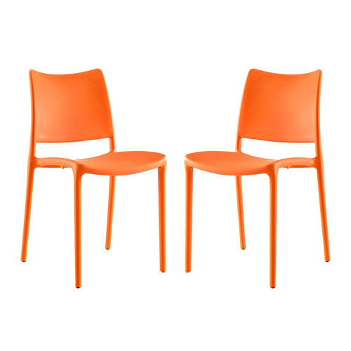 Modway Hipster Contemporary Modern Molded Plastic Stacking Two Dining Chairs in Orange