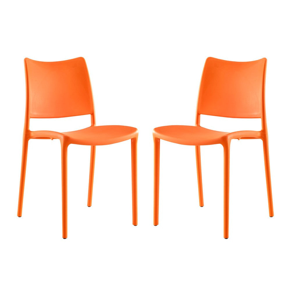 Modway Hipster Contemporary Modern Molded Plastic Stacking Two Dining Chairs in Orange