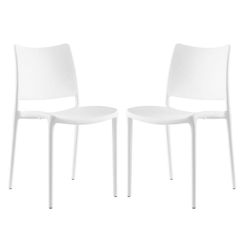 Modway Hipster Contemporary Modern Molded Plastic Stacking Two Dining Chairs in White