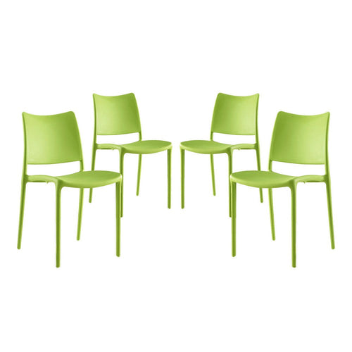 Modway Hipster Contemporary Modern Molded Plastic Stacking Four Dining Chairs in Green