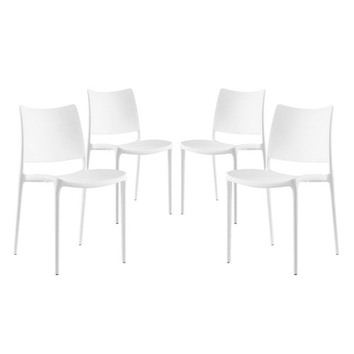 Modway Hipster Contemporary Modern Molded Plastic Stacking Four Dining Chairs in White