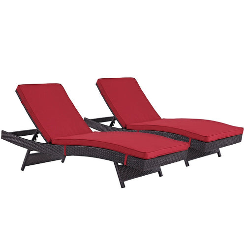 Convene Outdoor Patio Chaise Set of 2 by Modway| Espresso Red