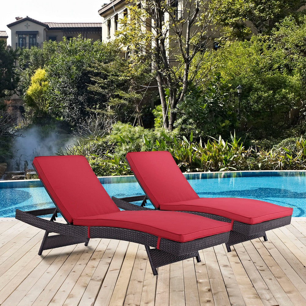 Convene Outdoor Patio Chaise Set of 2 by Modway| Espresso Red