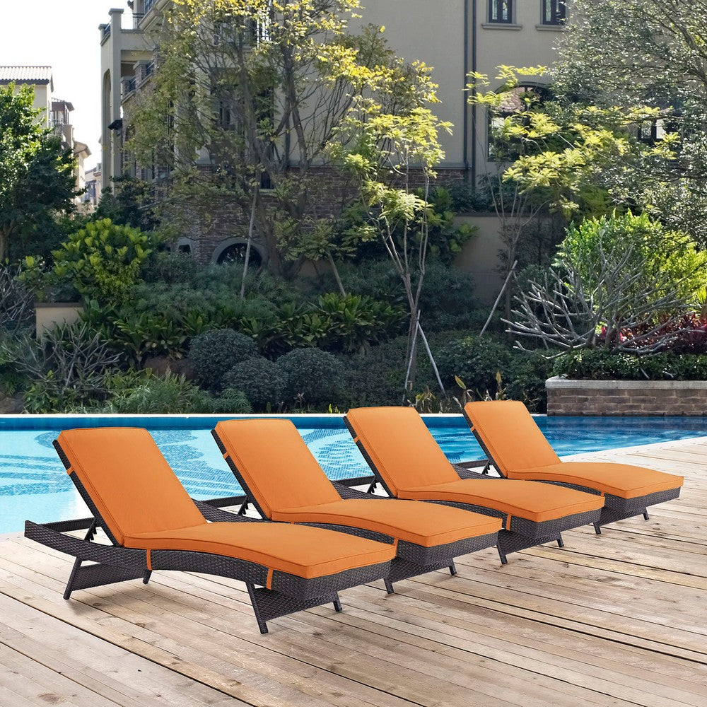 Convene Outdoor Patio Chaise Set of 4 by Modway| Espresso Orange