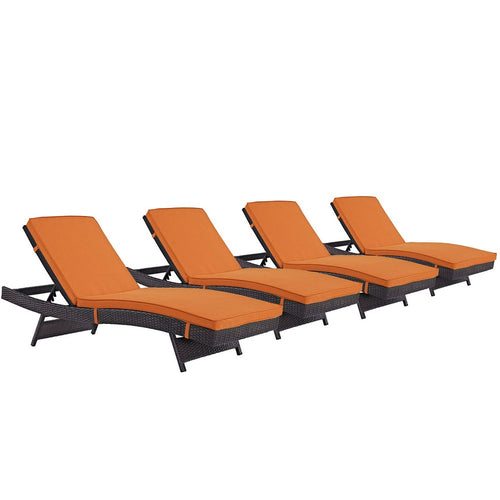 Convene Outdoor Patio Chaise Set of 4 by Modway| Espresso Orange