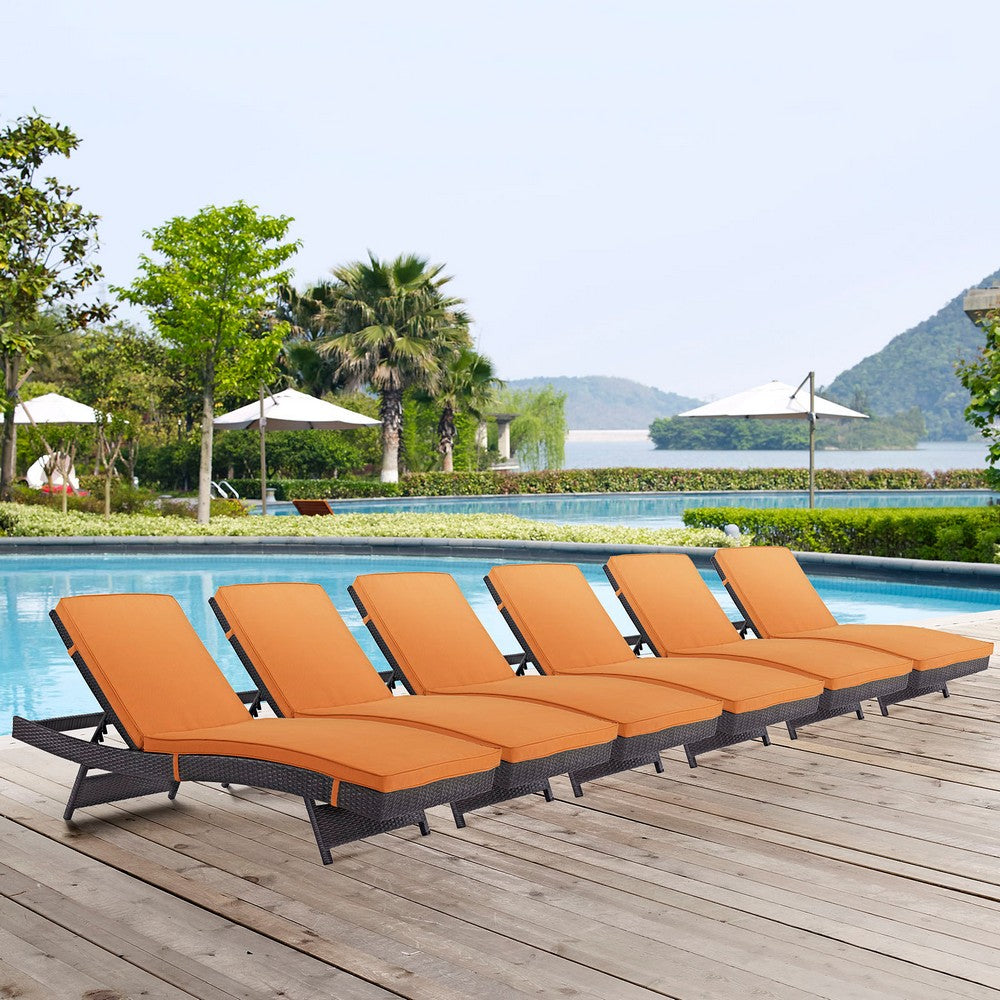 Convene Outdoor Patio Chaise Set of 6 by Modway| Espresso Orange