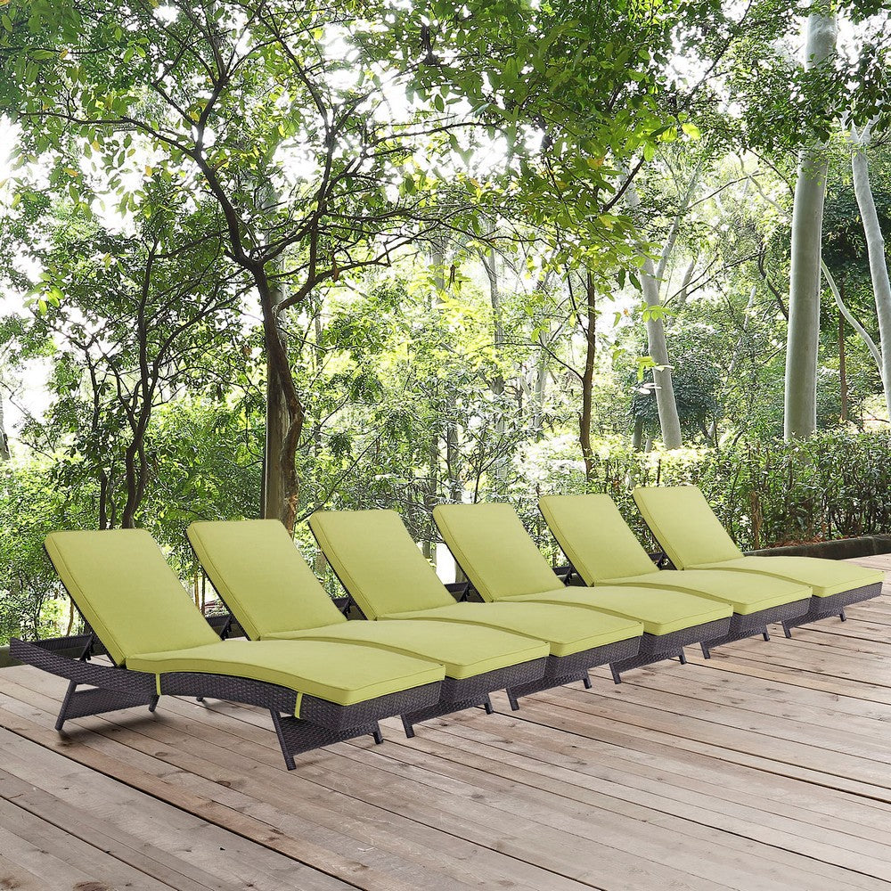 Convene Outdoor Patio Chaise Set of 6 by Modway| Espresso Peridot