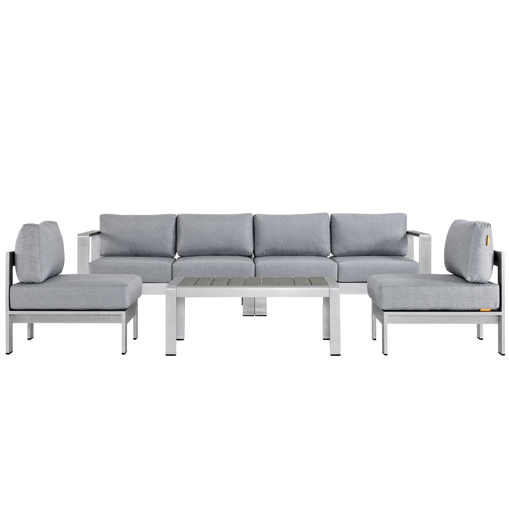 Modway Shore 5-Piece Aluminum Outdoor Patio Sectional Sofa Set in Silver Gray