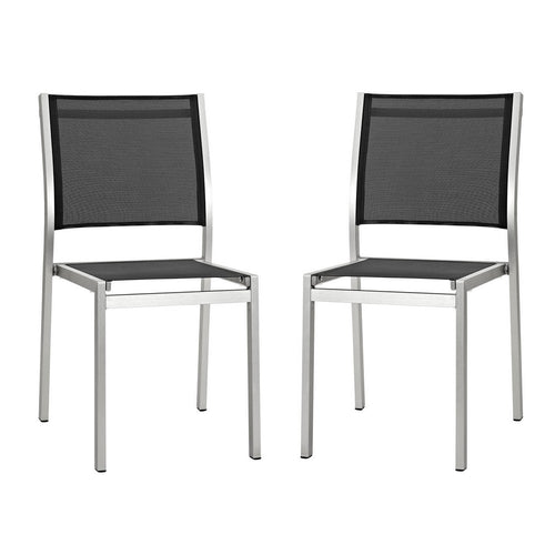 Shore Outdoor Patio Aluminum Side Chair Set of 2 by Modway| Silver Black