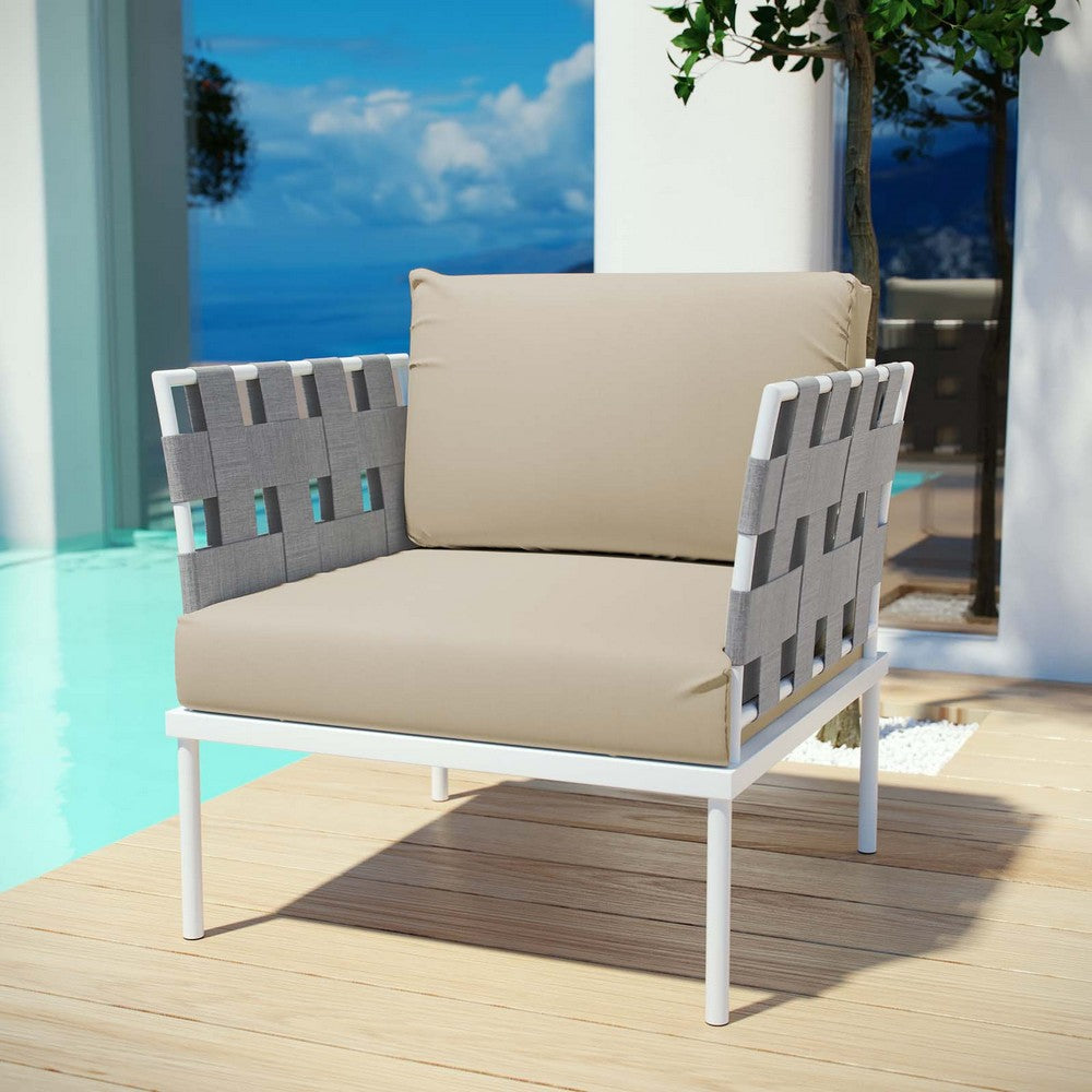 Harmony Outdoor Patio Aluminum Armchair by Modway| White Beige