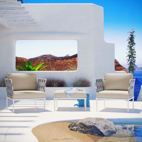 Harmony 3 Piece Outdoor Patio Aluminum Sectional Sofa Set by Modway| White Beige