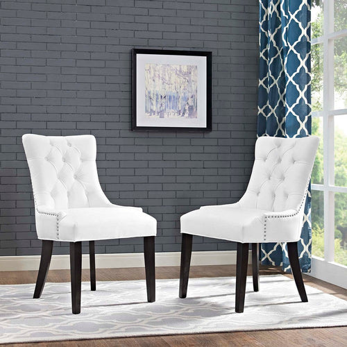 Modway Regent Modern Tufted Faux Leather Upholstered Set of 2 Dining Chairs with Nailhead Trim in White