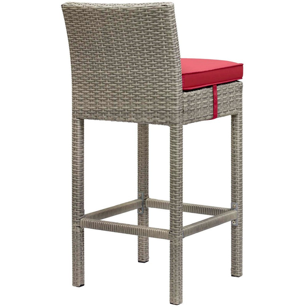 Conduit Outdoor Patio Wicker Rattan Bar Stool by Modway| Light Gray Red