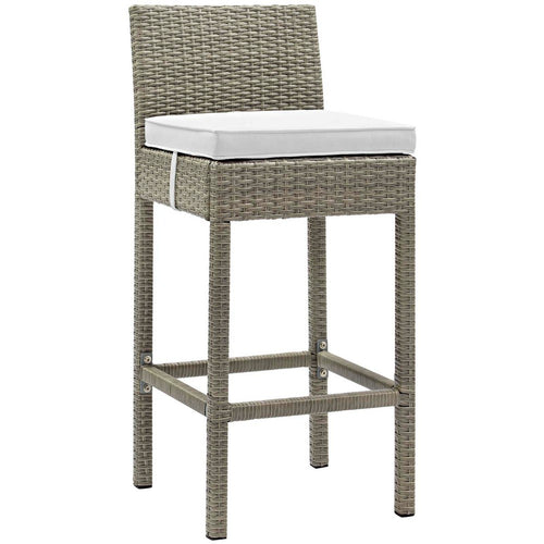 Conduit Outdoor Patio Wicker Rattan Bar Stool by Modway| Light Gray White
