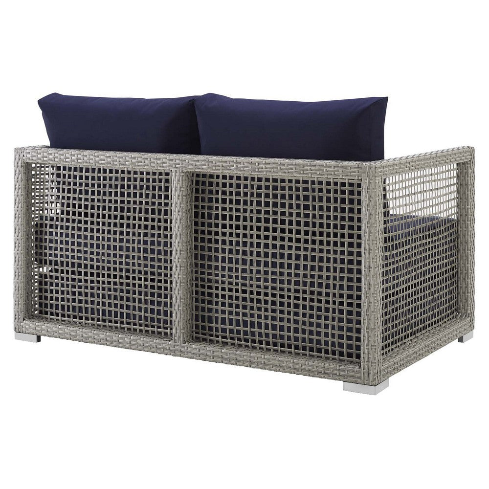 Aura Outdoor Patio Wicker Rattan Loveseat by Modway| Blue