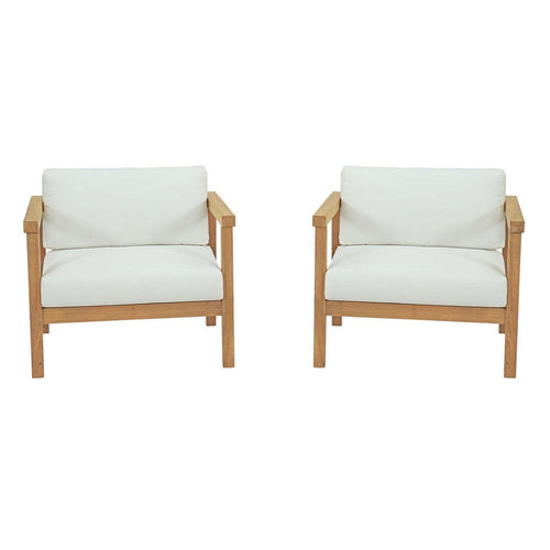 Modway EEI-3108-NAT-WHI-SET Bayport 2 Piece Outdoor Patio Teak Set, Two Armchairs, White