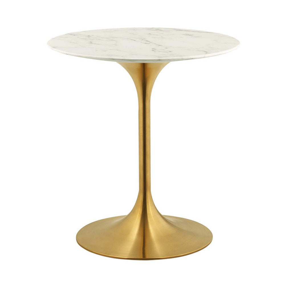 Modway Lippa 28" Mid-Century Modern Dining Table with Round Top in Gold White