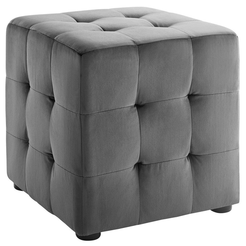 Modway EEI-3577-GRY Contour Tufted Button Cube Performance Velvet Ottoman Gray 15.5’’L x 15.5’’H