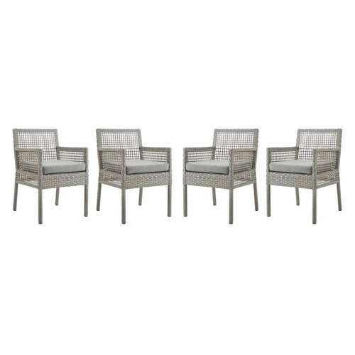 Modway Aura Outdoor Patio Wicker Rattan Set of 4 Dining Armchair in Gray Gray
