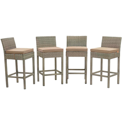 Conduit Outdoor Patio Wicker Rattan Bar Stool Set of 4 by Modway| Brown