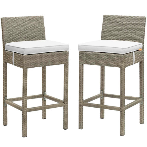 Conduit Outdoor Patio Wicker Rattan Bar Stool Set of 2 by Modway| White