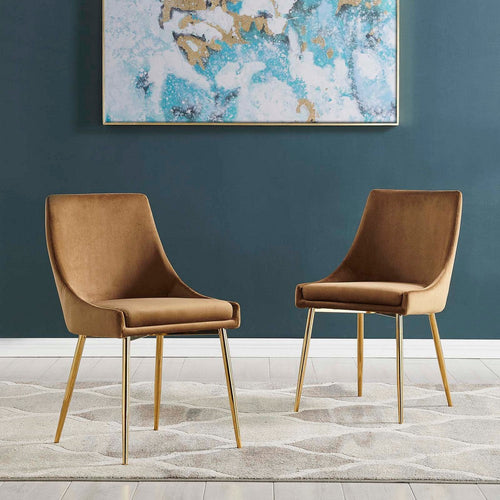 Modway Viscount Performance Velvet Dining Chairs-Set of 2, Cognac