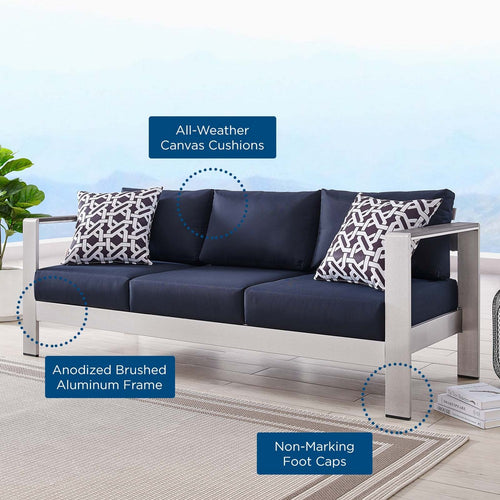 Shore Outdoor Patio Aluminum Sofa by Modway| Blue
