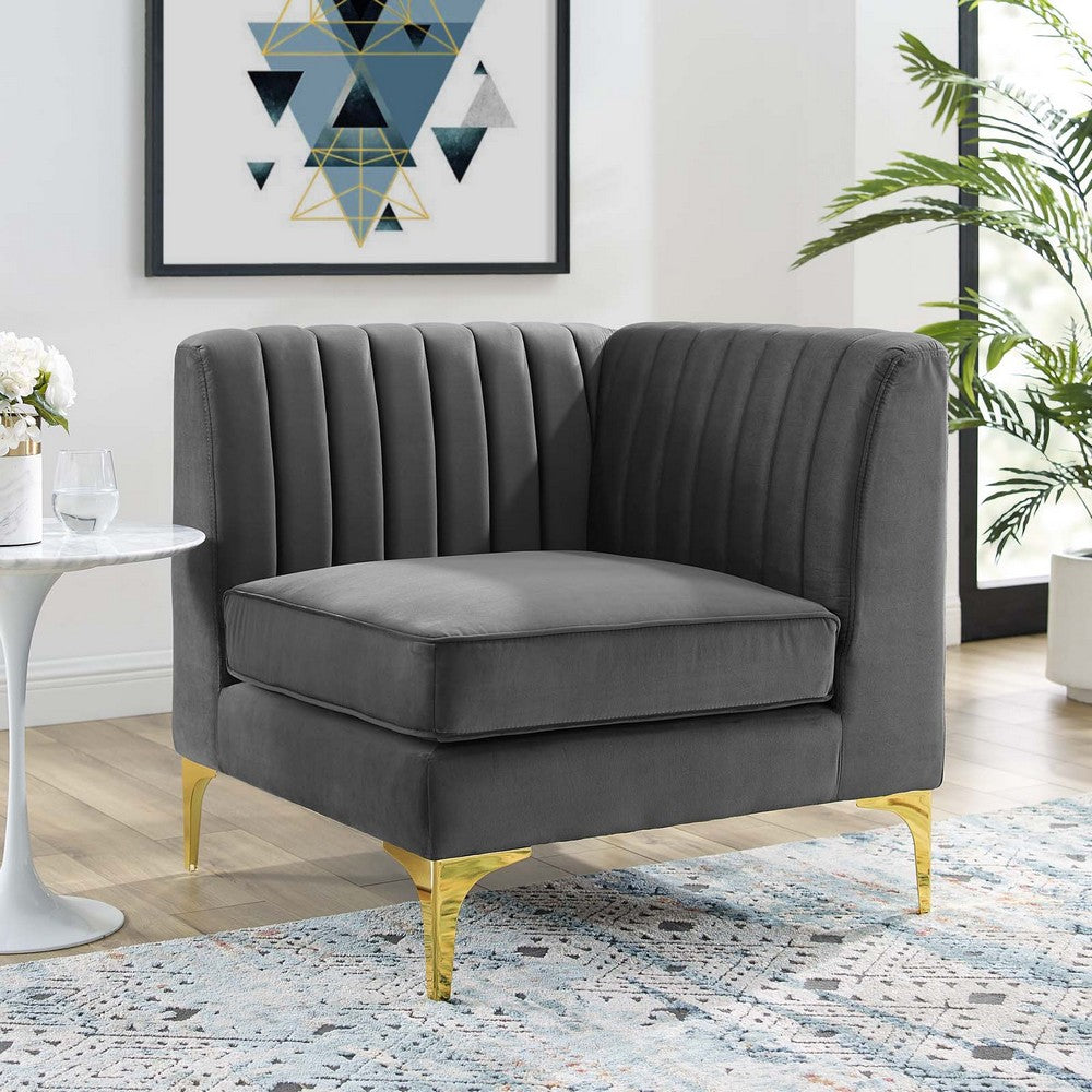 Triumph Channel Tufted Performance Velvet Sectional Sofa Corner Chair by Modway| Gray