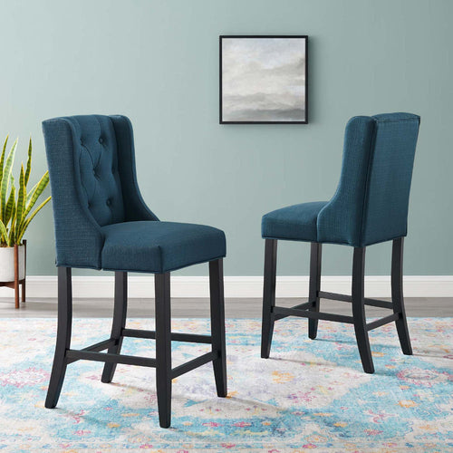 Modway Baronet Tufted Button Upholstered Fabric Counter Bar Stool Set of 2 in Azure