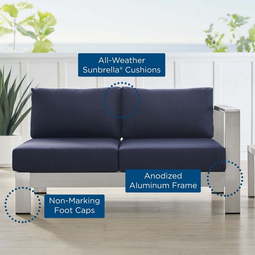 Shore Sunbrella® Fabric Aluminum Outdoor Patio Right-Arm Loveseat by Modway| Blue