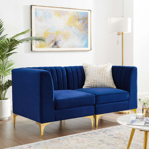 Triumph Channel Tufted Performance Velvet Loveseat by Modway| Blue